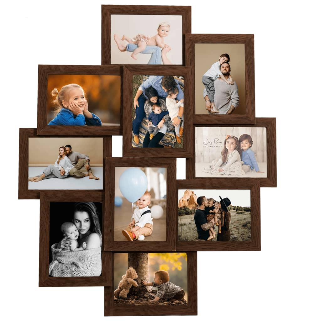 Collage Photo Frame for 10x(10x15 cm) Picture Dark Brown MDF
